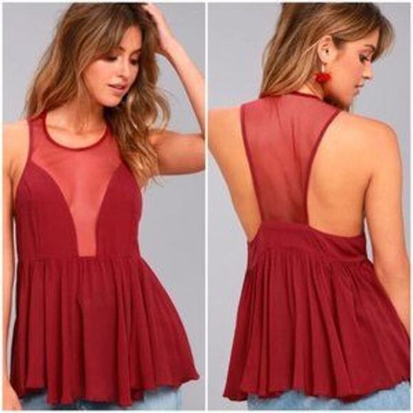 Free People Tops - Free People Intimately Marble maroon mesh front tunic top size S NWT